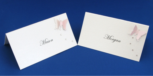pink ivory butterfly place cards