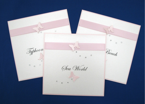 pink ivory butterfly table cards
